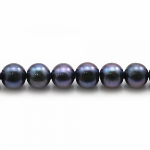 Perles de culture d'eau douce, bleu foncé, ronde, 8-9mm x 40cm