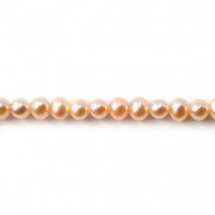 Perle coltivate d'acqua dolce, salmone, semirotonde, 5,5-6 mm x 40 cm