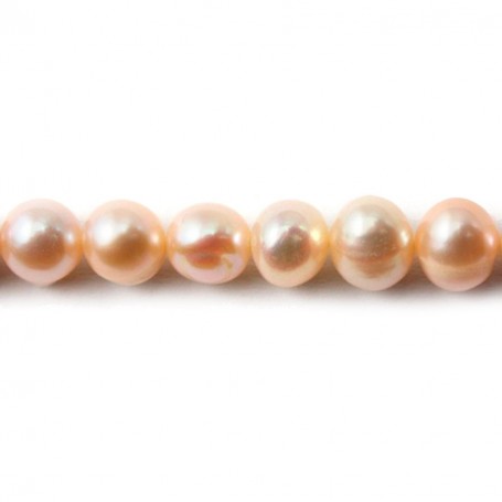 Salmon color round freshwater pearls on thread 8-9mm x 40cm