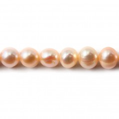 Perle coltivate d'acqua dolce, salmone, ovali, qualità 7-8 mm x 36 cm