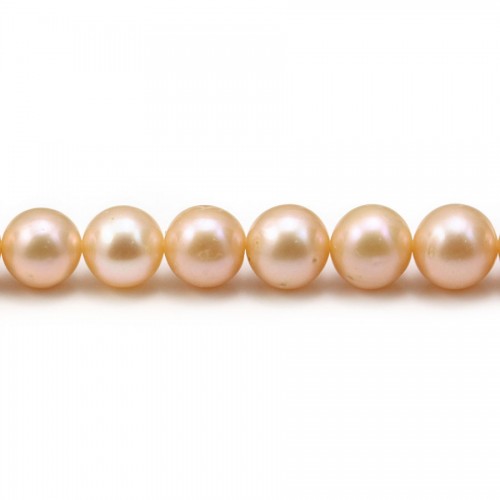 Salmon color round freshwater cultured pearls 8-9mm x 40cm
