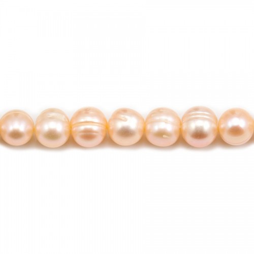 Perles de culture d'eau douce, saumon, ovale/irrégulière, 8-9mm x 40 cm