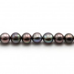 Silvery purplish freshwater cultured pearls on thread 8x9mm x 40cm