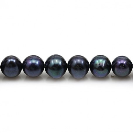 Perles de culture d'eau douce, bleu violacé, semi-ronde, 8-9mm x 4pcs