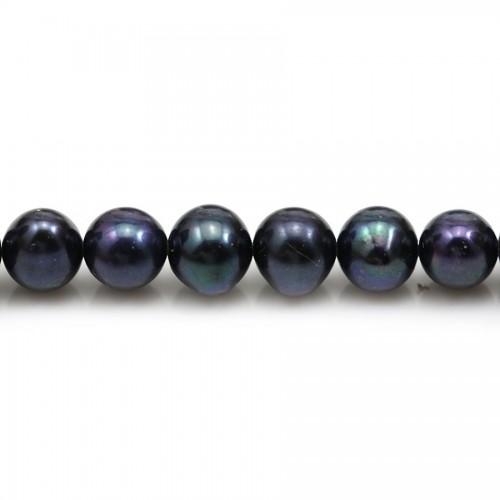 Perle coltivate d'acqua dolce, blu scuro, ovali, 8-9 mm x 40 cm