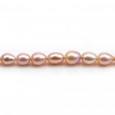 Salmon freshwater cultured pearl, olive shape 6.5-7mm x 38cm