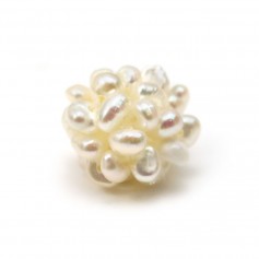 Boule de perles de culture d'eau douce, blanche, 13-14mm x 1pc