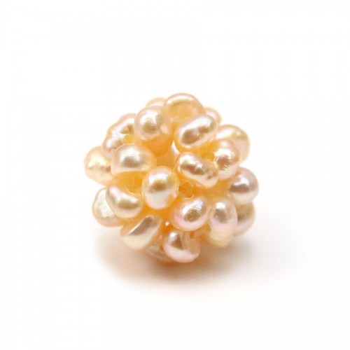 Boule de perles d'eau douce de couleur saumon, de taille 13-14mm x 1pc