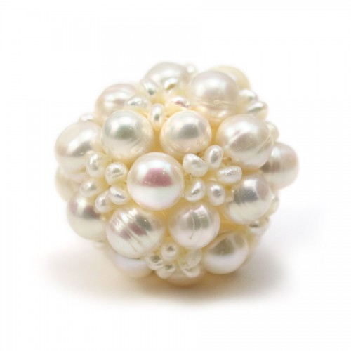 Boule de perles d'eau douce blanche, de taille 30mm x 1pc