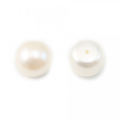 Freshwater cultured pearls, half-perforated, white, button, 10-10.5mm x 2pcs