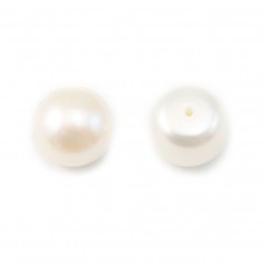 Perlas cultivadas de agua dulce, semiperforadas, blancas, botón, 10-10.5mm x 2pcs
