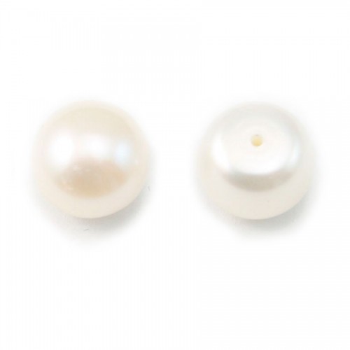 Perla di coltura d'acqua dolce, semiperforata, bianca, a bottone, 11-11,5 mm x 1 pz