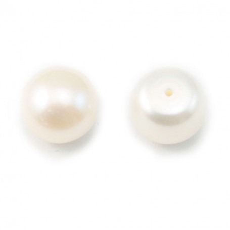 Perle de culture d'eau douce, semi-percée, blanche, bouton, 11-12mm x 1pc