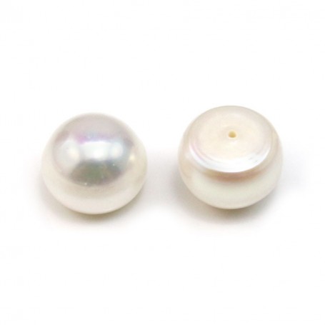 Perle de culture d'eau douce, semi-percée, blanche, bouton 12-13mm x 2pcs