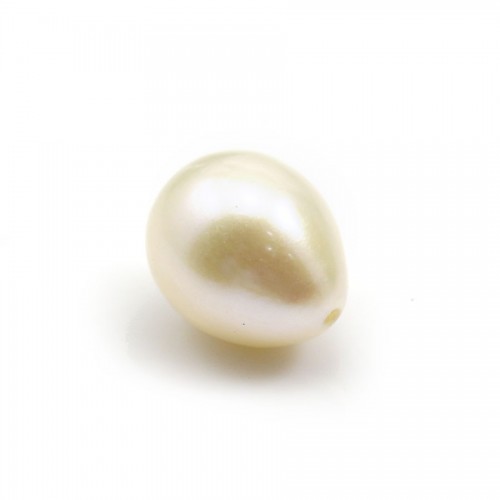 Perle de culture d'eau douce, semi-percée, blanche, olive, 9-10mm x 1pc