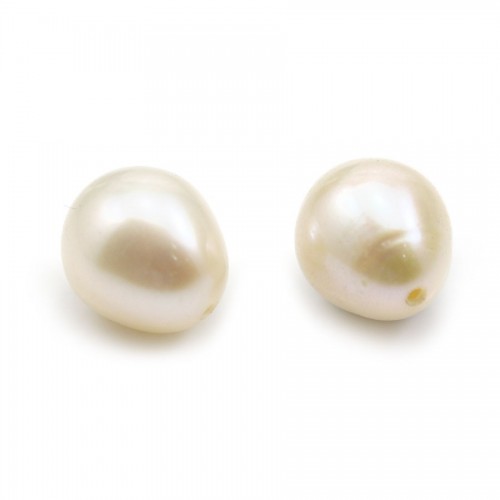 Freshwater cultured pearl, half-perforated, white, olive, 7-8mm x 1pc