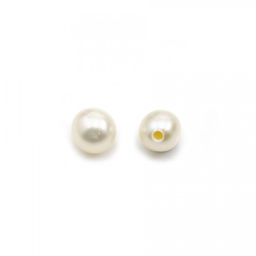 Perles de culture d'eau douce, semi-percée, blanche, ronde, 4.5-5mm x 2pcs