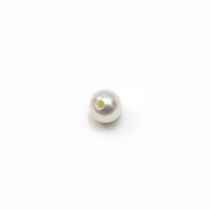 White freshwater cultured pearl, round, half-drilled, 4 - 4.5mm x 2pcs