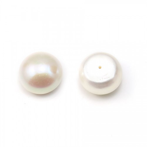 Perla di coltura d'acqua dolce, semiperforata, bianca, a bottone, 15-16 mm x 1 pz