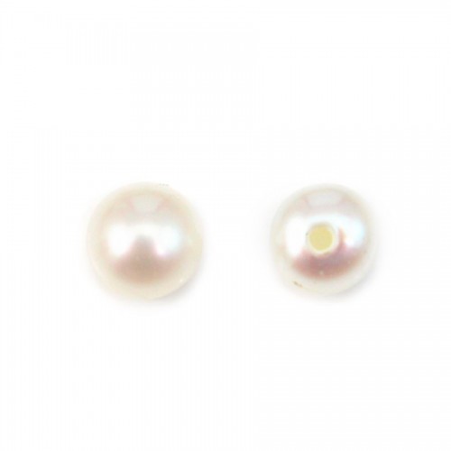 Semi-perforated Pearl freshwater white round plat 4-4.5mm  X 2pcs