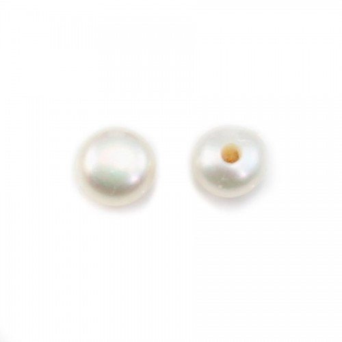 Perle di coltura d'acqua dolce, semiperforate, bianche, a bottone, 3,5-4 mm x 4 pz