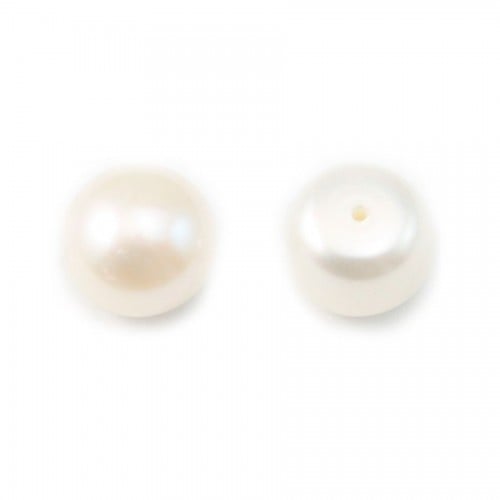 Perles de culture d'eau douce, semi-percée, blanche, bouton, 8-8.5mm x 2pcs