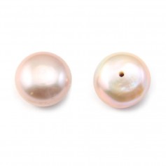 Perle coltivate d'acqua dolce, semiperforate, salmone, bottone 7,5-8 mm x 4 pz