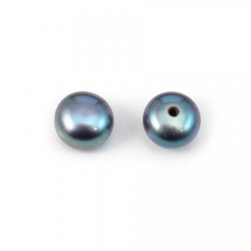 Perlas cultivadas de agua dulce, semiperforadas, azul oscuro, botón, 6mm x 2pcs