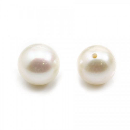Perle de culture d'eau douce, semi-percée, blanche, ronde, 9-9.5mm x 1pc