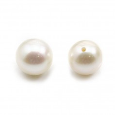 Perla cultivada de agua dulce, semi-perforada, blanca, redonda, 9-9.5mm x 1pc