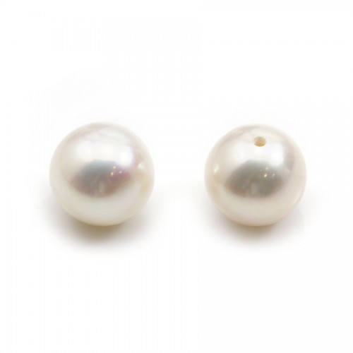 Perla coltivata d'acqua dolce, semi-perforata, bianca, rotonda, 8,5-9 mm x 1 pz