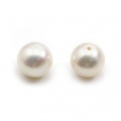 Freshwater cultured pearl, half-drilled, white, round, 8.5-9mm x 1pc