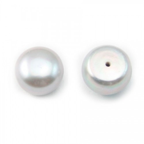 Perla di coltura d'acqua dolce, semiperforata, grigia, a bottone, 12-13 mm x 1 pz