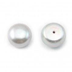 Freshwater cultured pearl, half-perforated, silver, button, 12-13mm x 1pc