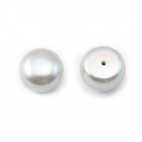 Perla cultivada de agua dulce, semiperforada, botón de plata, 10.5-11.5mm x 1pc