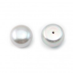 Perla di coltura d'acqua dolce, semiperforata, grigia, bottone, 10,5-11,5 mm x 1 pezzo
