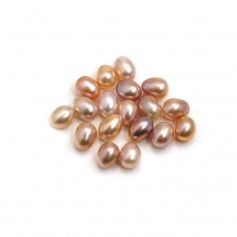 Freshwater cultured pearl, half drilled, purple and salmon color, oval, 6-6.5mm x 2pcs