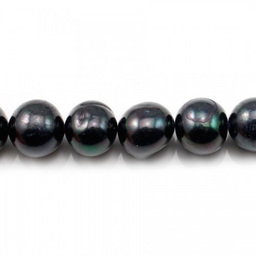 Perle coltivate d'acqua dolce, blu scuro, rotonde, 11-12 mm x 40 cm