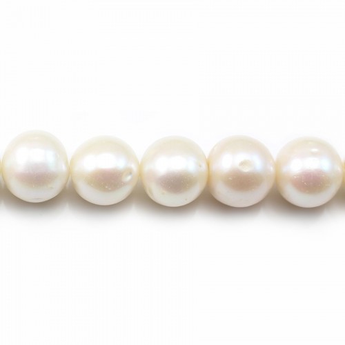 Perles de culture d'eau douce, blanche, ronde, 12-14mm x 40cm AA