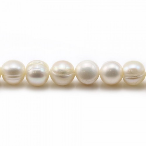 Perlas cultivadas de agua dulce, blancas, redondas/irregulares, 7-9mm x 35cm