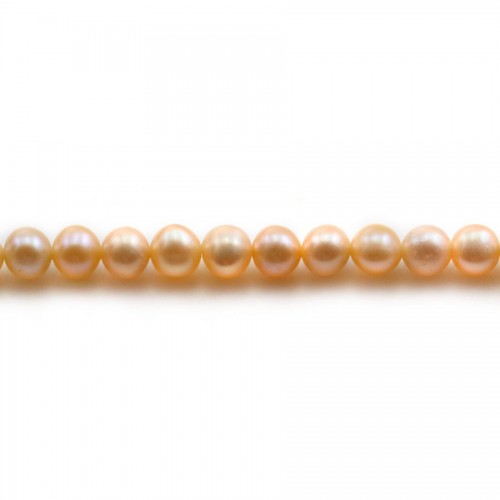 Perles de culture d'eau douce, saumon, semi-ronde, 4-5mm x 37cm