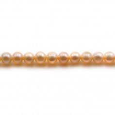 Perles de culture d'eau douce, saumon, semi-ronde, 4-5mm x 37cm