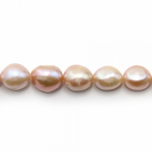 Perle coltivate d'acqua dolce, salmone, barocche, 13-15 mm x 40 cm