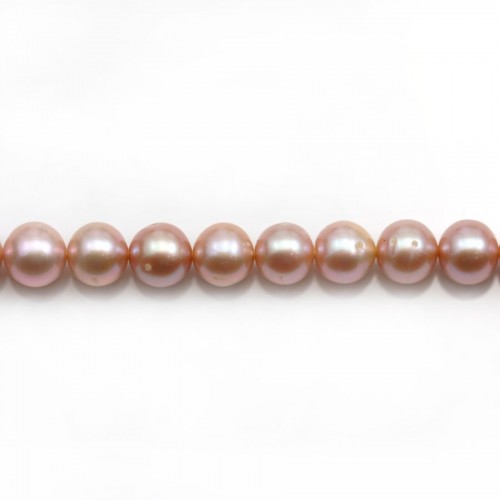 Perles de culture d'eau douce, mauve, semi-ronde 7-8mm x 40cm