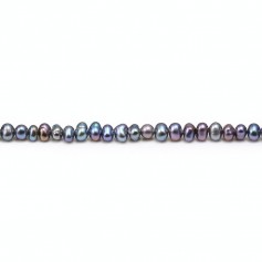 Perles de culture d'eau douce, bleue foncée, ovale/irrégulière, 2-3mm x 38cm