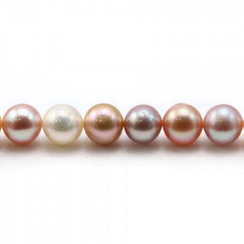 White & salmon round freshwater pearls on thread 8-8.5mm x 40cm