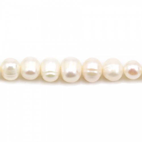 Perles de culture d'eau douce blanches baroque  sur fil 6-7mm x 36cm