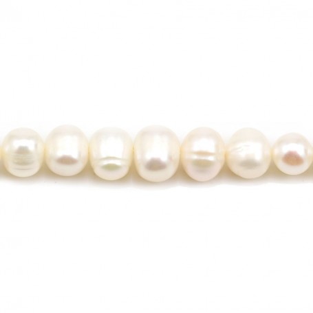 Perles de culture d'eau douce, blanche, ovale/irrégulière, 6-7mm x 37cm
