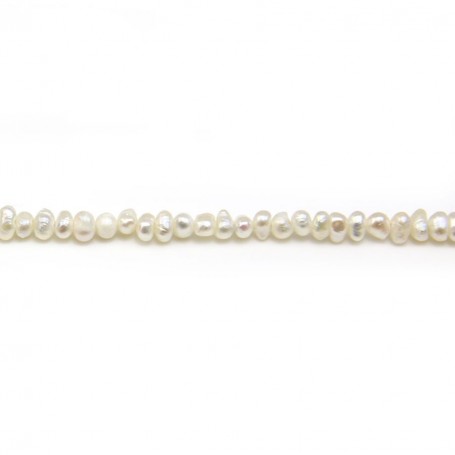 Perles de culture d'eau douce, blanche, ovale/irrégulière, 1.5-2mm x 38cm