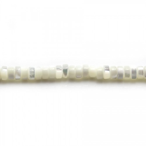 Mãe de pérola, branca, forma redonda Heishi 2x4mm x 40cm
